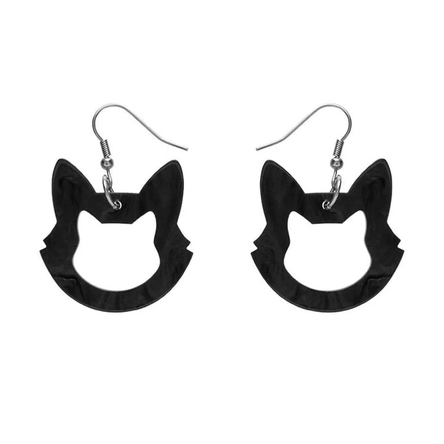 Cat Head Ripple Resin Drop Earrings - Black*Erstwilder Best