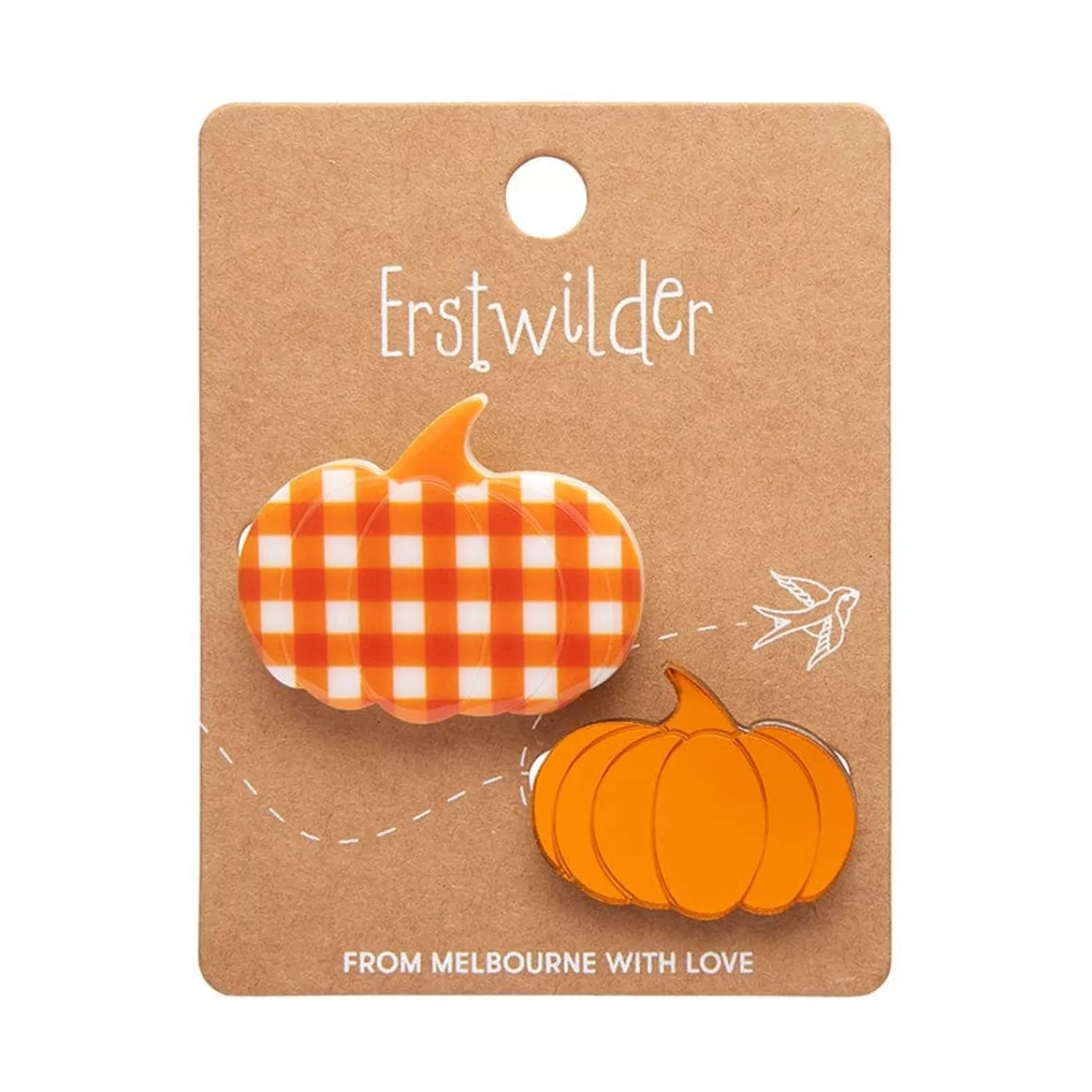 Pumpkin Patch Mini Brooch Set - Orange & Orange Gingham*Erstwilder Clearance
