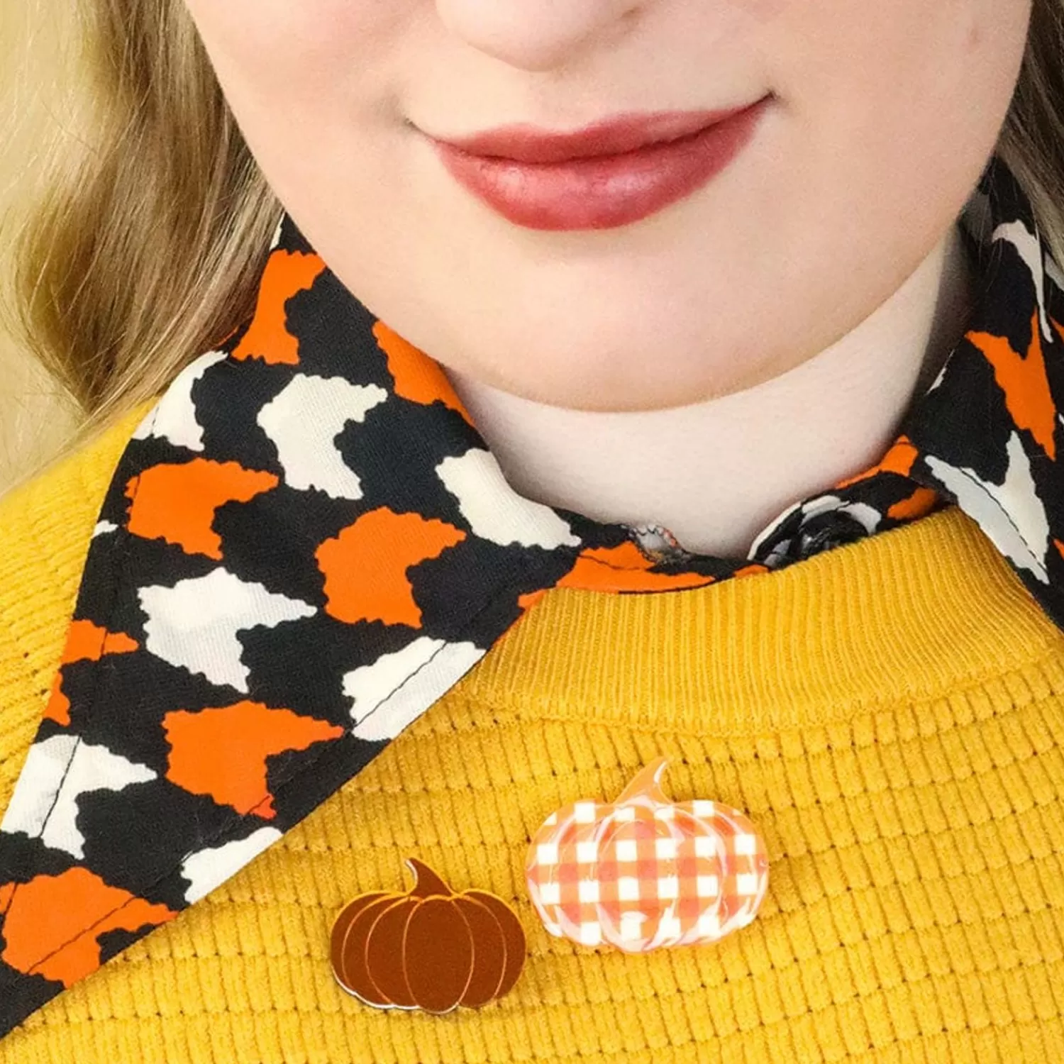 Pumpkin Patch Mini Brooch Set - Orange & Orange Gingham*Erstwilder Clearance